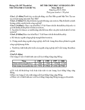 Đê thi chọn học sinh giỏi lớp 9 môn địa lý năm học 2015- 2016